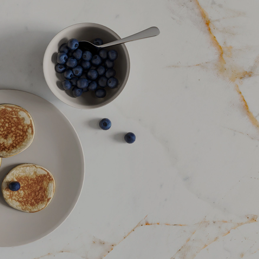 Marble surface with a breakfast setting